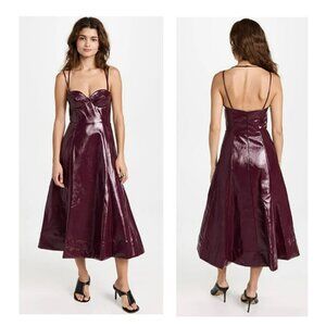 STAUD Burgundy Abstract Sleeveless Seamed Midi Dress Sz 12